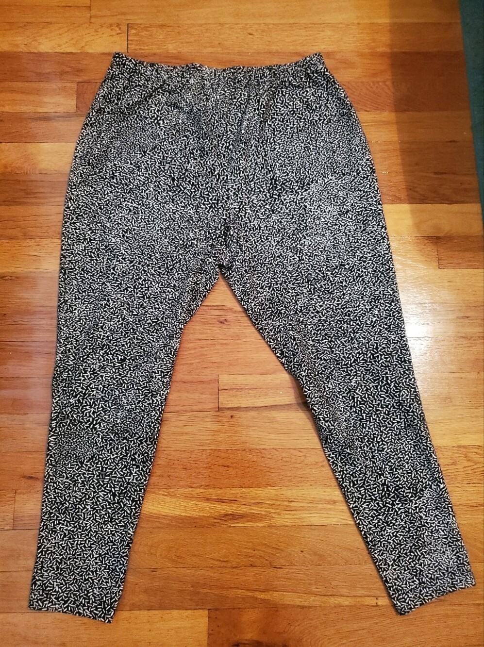Woman Within Black and White Patterned Elastic Waist Pants Leggings
